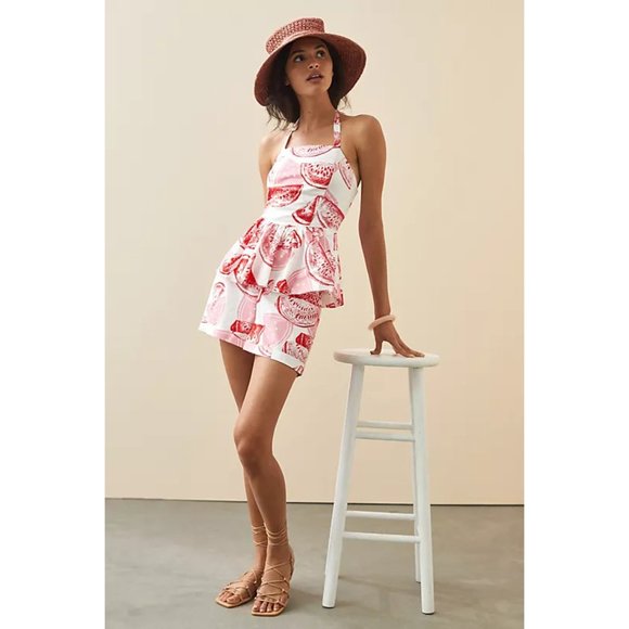 Anthropologie Eva Franco Pink Watermelon Halter Top and Short Set - Picture 1 of 3